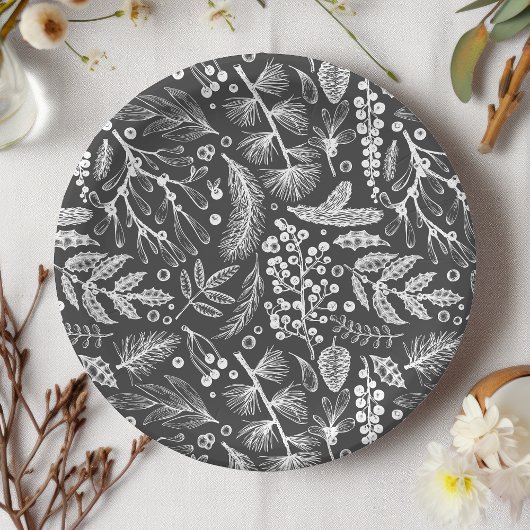 Botanische kerstavond Pine Berries Patroon Papieren Bordje