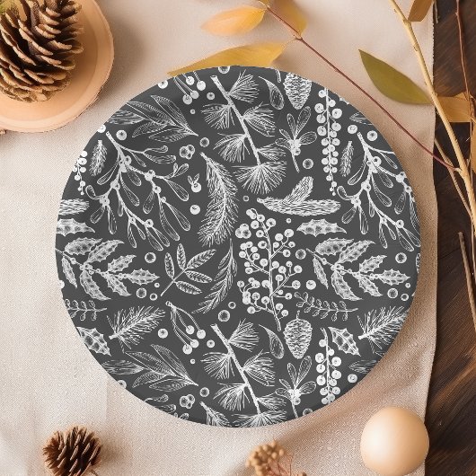 Botanische kerstavond Pine Berries Patroon Papieren Bordje