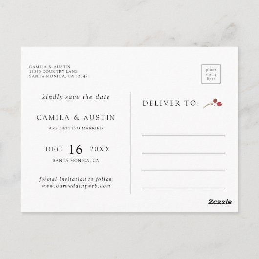 Botanische kerstbruiloft foto bespaart datum briefkaart (Achterkant)