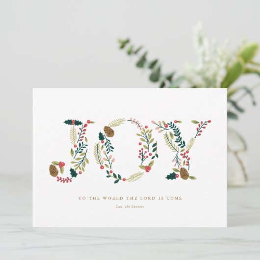 Botanische kerstcadeautjes met joy feestdagenkaart (Staand voorkant)