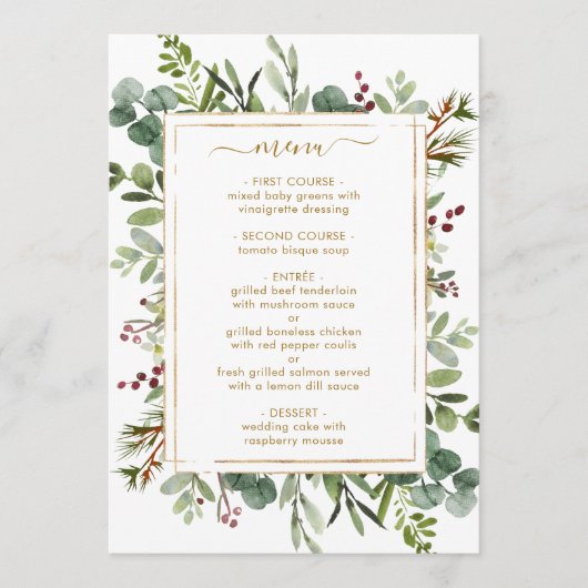 Botanische kerstfeestdag gouden bruiloft menu (Voorkant)