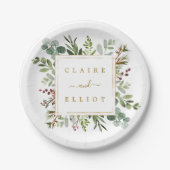 Botanische kerstfeestdag gouden bruiloft papieren bordje (Voorkant)