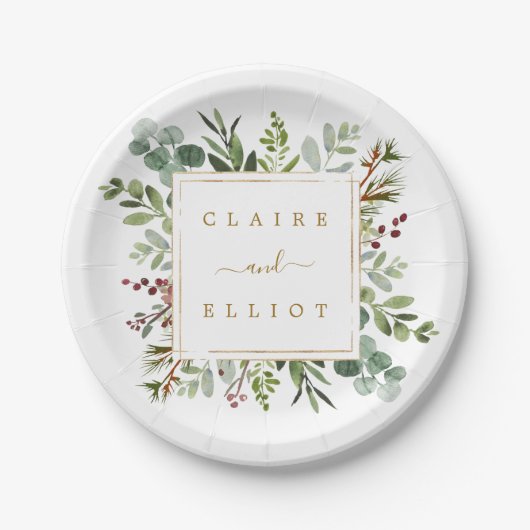 Botanische kerstfeestdag gouden bruiloft papieren bordje (Voorkant)