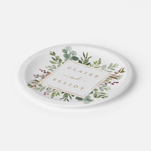 Botanische kerstfeestdag gouden bruiloft papieren bordje (Gekanteld)