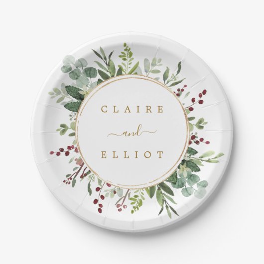 Botanische kerstfeestdag gouden bruiloft papieren bordje (Voorkant)