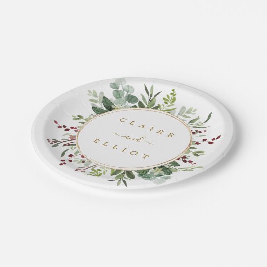 Botanische kerstfeestdag gouden bruiloft papieren bordje (Gekanteld)