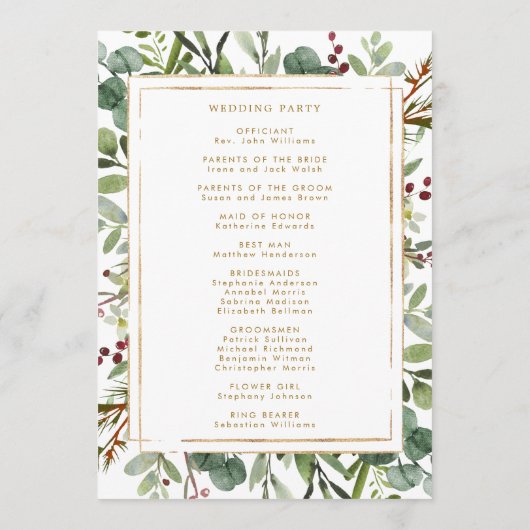 Botanische kerstfeestdag gouden bruiloft programmakaart (Achterkant)