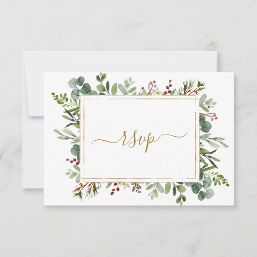Botanische kerstfeestdag gouden bruiloft RSVP kaartje (Voorkant)