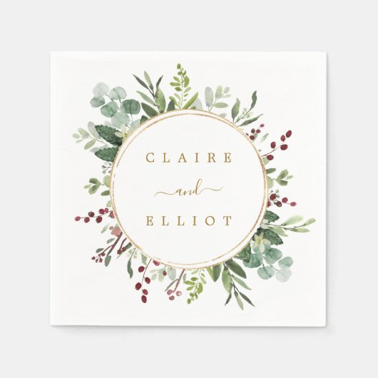 Botanische kerstfeestdag gouden bruiloft servet (Voorkant)