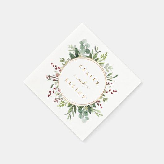 Botanische kerstfeestdag gouden bruiloft servet (Hoek)