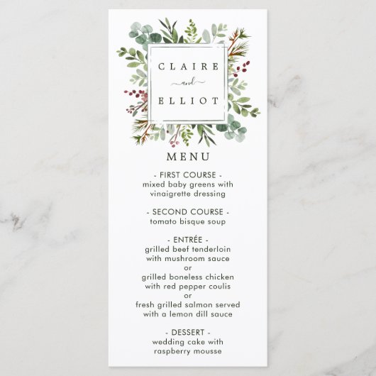 Botanische kerstfeestdag groen huwelijk menu (Voorkant)