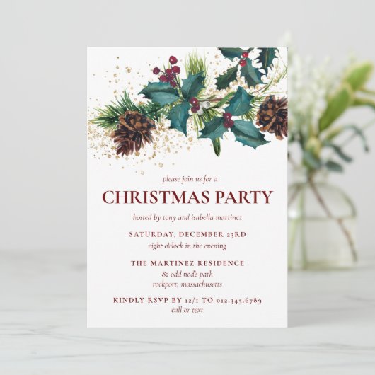 Botanische kerstfeestdag in Roustic Holly en Berri Kaart (Staand voorkant)