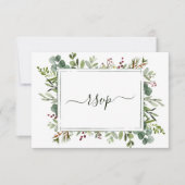 Botanische kerstfeestdag met Greenery Weddenschap RSVP Kaartje (Voorkant)