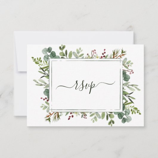 Botanische kerstfeestdag met Greenery Weddenschap RSVP Kaartje (Voorkant)