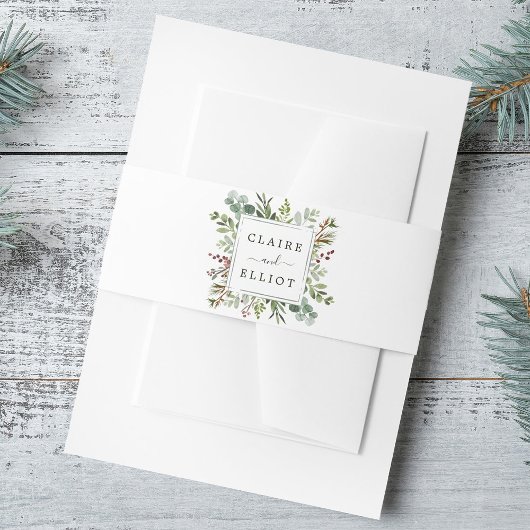 Botanische kerstfeestdag met Greenery Weddenschap Uitnodigingen Wikkel