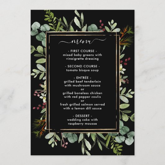 Botanische kerstfeestdag met groen huwelijk menu (Voorkant)