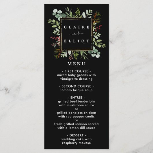 Botanische kerstfeestdag met groen huwelijk menu (Voorkant)