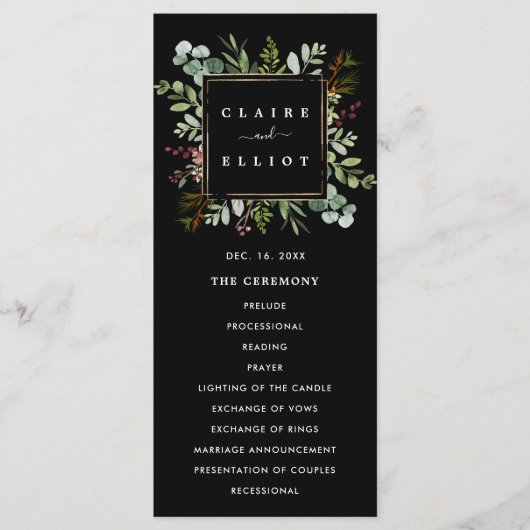 Botanische kerstfeestdag met groen huwelijk programmakaart (Voorkant)