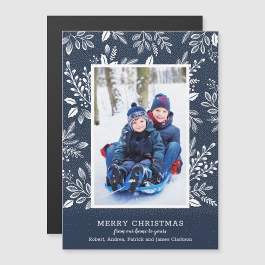 Botanische Kerstfoto Blauwe Magnetische Kaart (Voorkant / Achterkant)