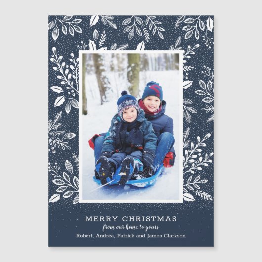 Botanische Kerstfoto Blauwe Magnetische Kaart (Voorkant)