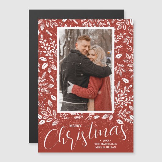 Botanische Kerstfoto Rustieke Magnetische Kaart (Voorkant / Achterkant)