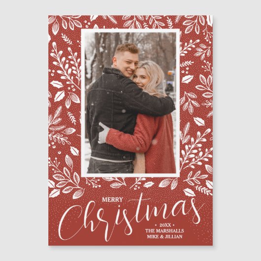 Botanische Kerstfoto Rustieke Magnetische Kaart (Voorkant)