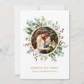 Botanische kerstgouden trouwdag en pretfoto's feestdagenkaart (Voorkant)