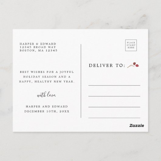 Botanische kerstgroenmars en pretfoto's briefkaart (Achterkant)