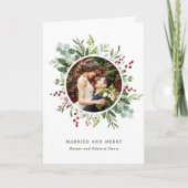 Botanische kerstgroenmars en pretfoto's feestdagen kaart (Voorkant)