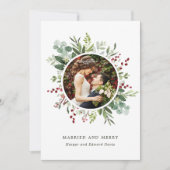 Botanische kerstgroenmars en pretfoto's feestdagenkaart (Voorkant)