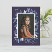 Botanische kerstkaart voor Lijst: blauw Aankondiging (Staand voorkant)