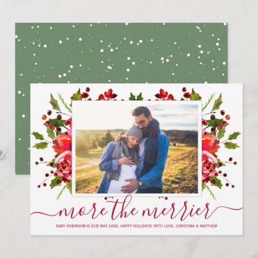 Botanische kerstkaarten met zwangerschapsduur aankondiging (Voorkant / Achterkant)