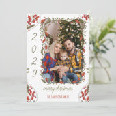 Botanische Kerstkrans – Custom 1 Familie Foto Feestdagenkaart (Staand voorkant)