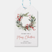 Botanische Kerstkrans Gelukkig Kerstfeest Cadeaulabel (Voorkant)