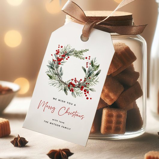 Botanische Kerstkrans Gelukkig Kerstfeest Cadeaulabel