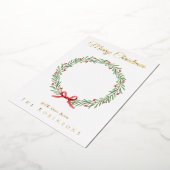 Botanische Kerstkrans Modern Gouden Script Folie Feestdagenkaart (Gedraaid)