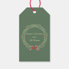 Botanische Kerstkrans Modern Schrift  Cadeaulabel