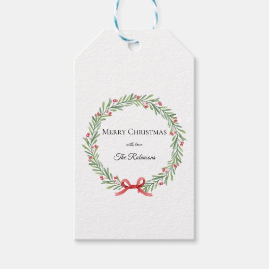 Botanische Kerstkrans Modern Schrift Cadeaulabel (Voorkant)