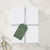 Botanische Kerstkrans Modern Schrift Cadeaulabel (Met Touw)