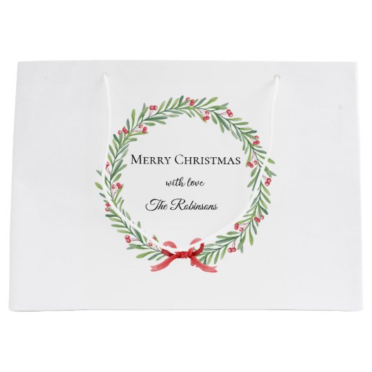 Botanische Kerstkrans Modern Schrift Groot Cadeauzakje (Voorkant)