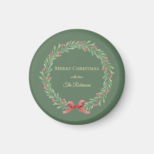 Botanische Kerstkrans Modern Schrift Magneet (Voorkant)