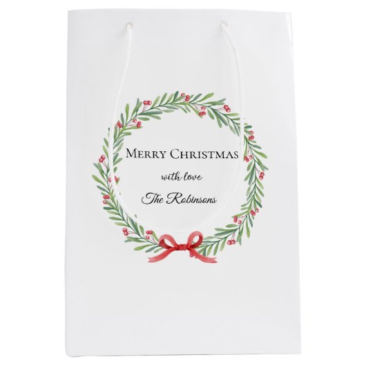 Botanische Kerstkrans Modern Schrift Medium Cadeauzakje (Voorkant)