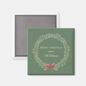 Botanische Kerstkrans Moderne Schrift Magneet (Voorkant / Achterkant)