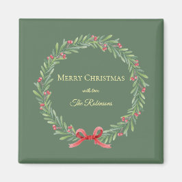 Botanische Kerstkrans Moderne Schrift Magneet