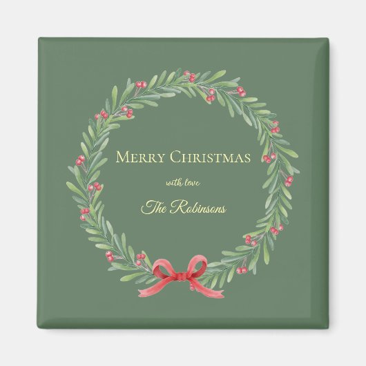 Botanische Kerstkrans Moderne Schrift Magneet (Voorkant)