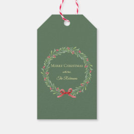 Botanische Kerstkrans Moderne Script  Cadeaulabel