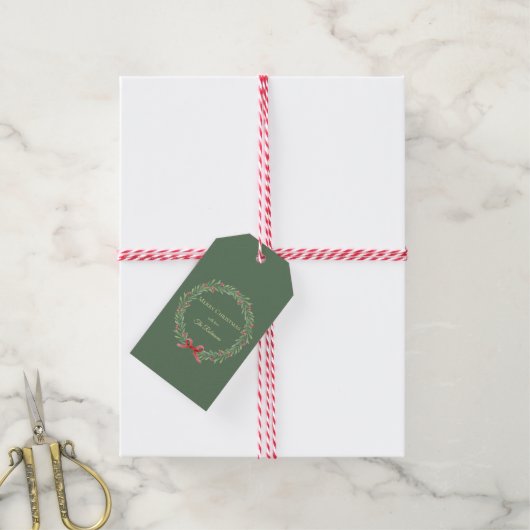 Botanische Kerstkrans Moderne Script Cadeaulabel (Met Touw)