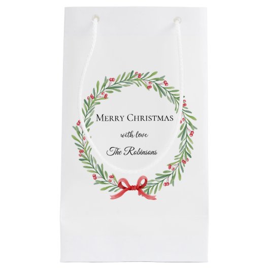 Botanische Kerstkrans Moderne Script Klein Cadeauzakje (Voorkant)