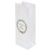 Botanische Kerstkrans Moderne Script Wijn Cadeautas (Achterkant Gekanteld)