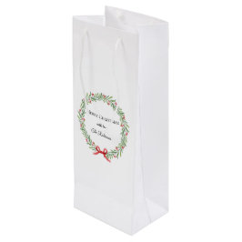 Botanische Kerstkrans Moderne Script  Wijn Cadeautas
